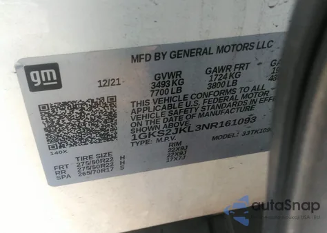 2022 GMC Yukon Xl 4Wd Denali z USA, uszkodzony, nr VIN 1GKS2JKL3NR161093